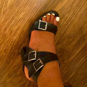 Route 66 Black Strap Block Heel Sandals